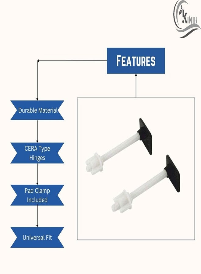 KINIK Plastic Toilet Seat Cover Hinges - CERA Type | Square Long with Pad Clamp | Durable Replacement Hinges for Western Toilet Seats | Easy Installation | White - Image 4